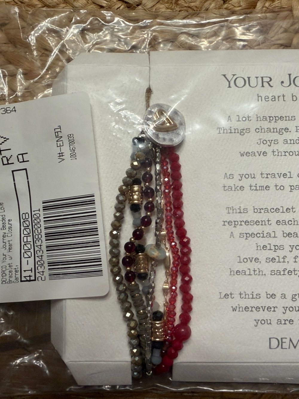Demdaco Multi-Strand Beaded Heart Bracelet in Garnet and Gray